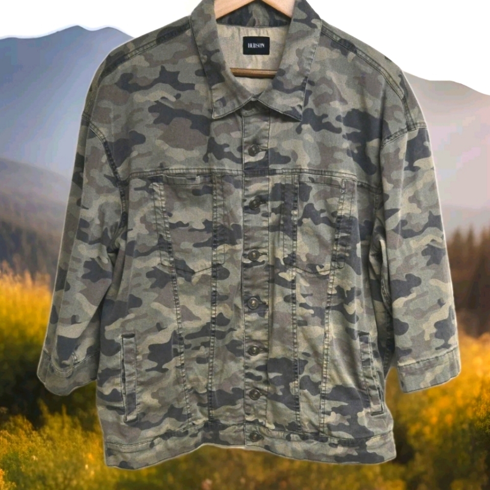 Hudson Emmet Boyfriend Jacket Solimar Green Camouflage Large 3/4 Sleeve w736eki